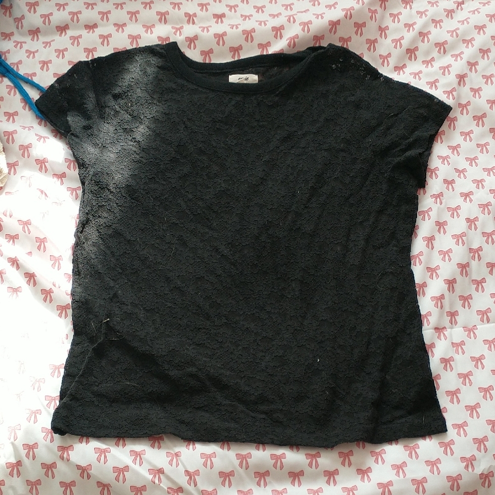 Black Lace Short Sleeve Top Lace See Through